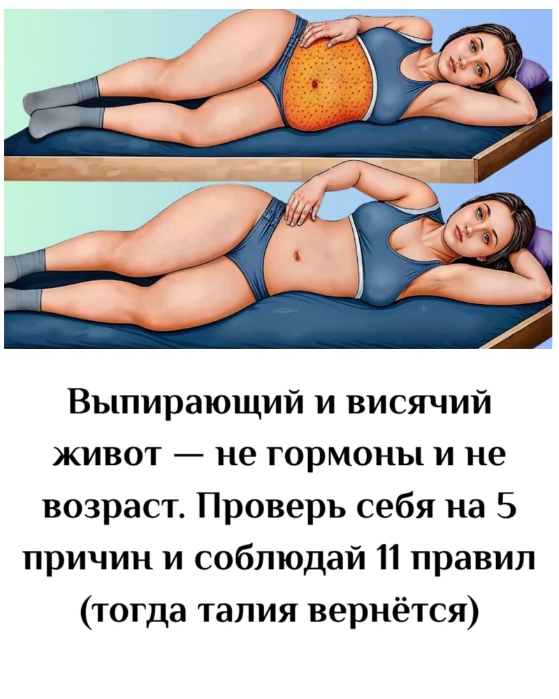 Выпирающий и висячий живот — не гормоны и не возраст. Проверь себя на 5 причин и соблюдай 11 правил (тогда талия вернётся)